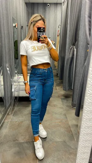 1752 High rise denim cargo skinny jeans