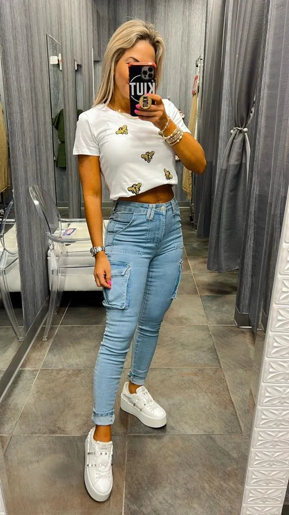 1752 High rise denim cargo skinny jeans
