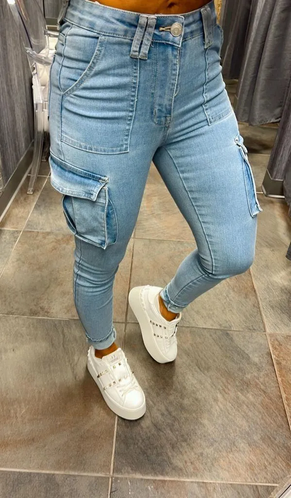 1752 High rise denim cargo skinny jeans