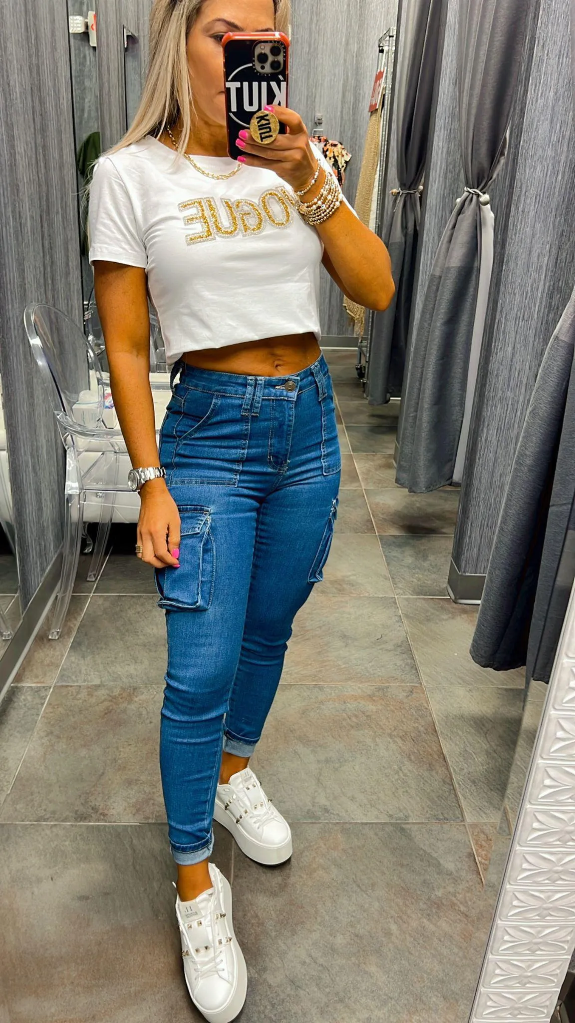 1752 High rise denim cargo skinny jeans