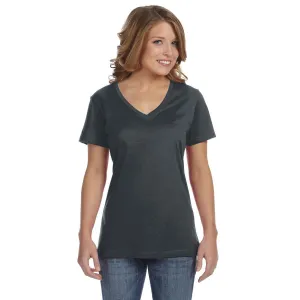 Anvil Women's Heather Dark Grey Ringspun Featherweight V-Neck T-Shirt