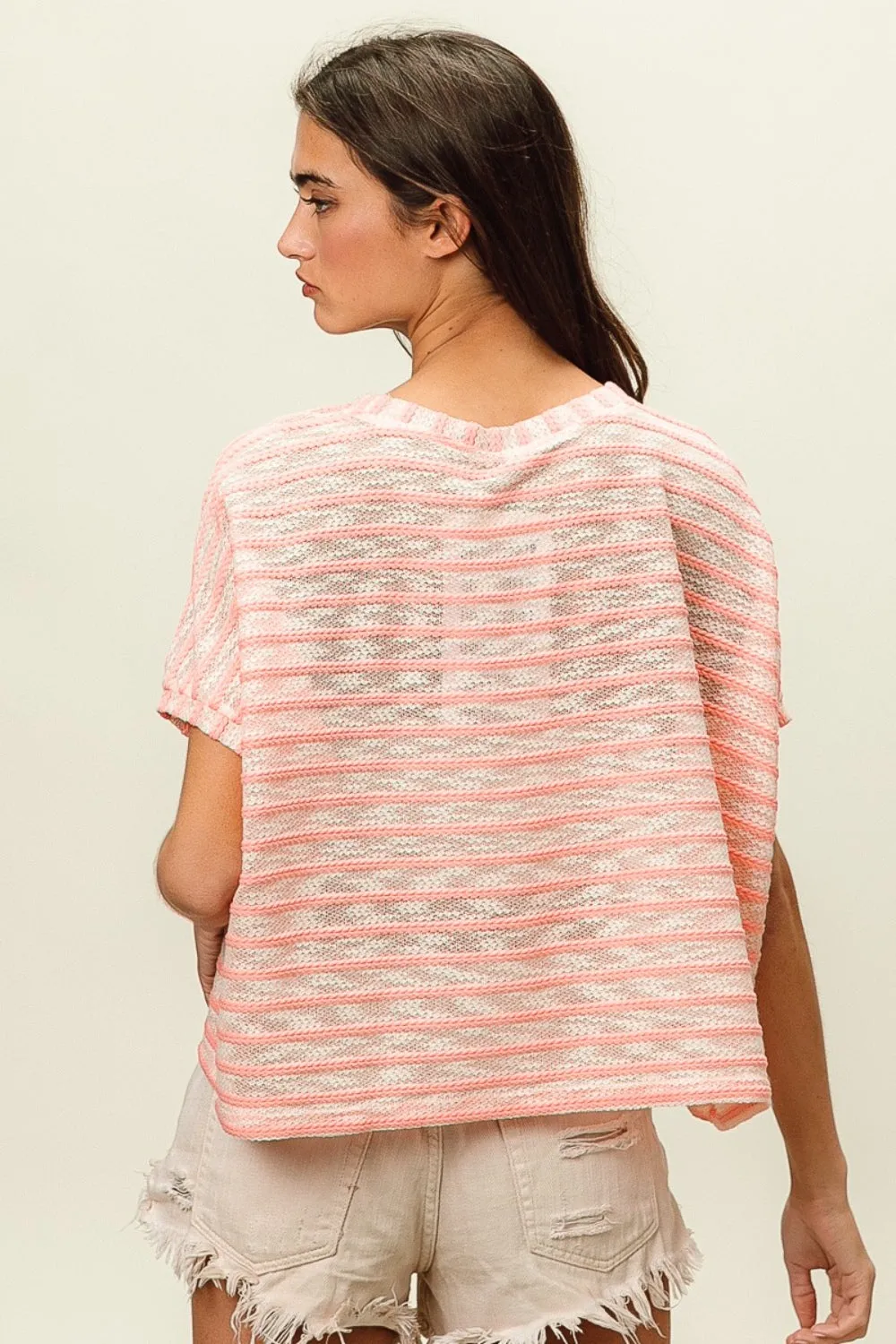 BiBi Braid Striped Oversized Relaxed Fit Top