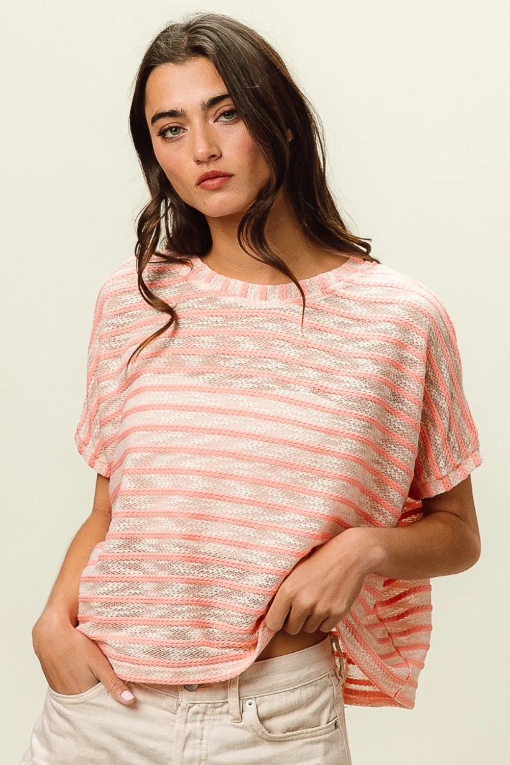 BiBi Braid Striped Oversized Relaxed Fit Top