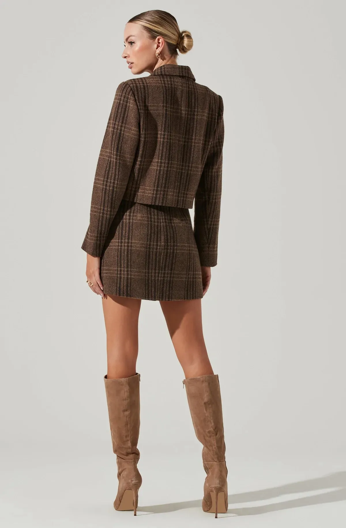Black/Brown Plaid Brina Cropped Blazer