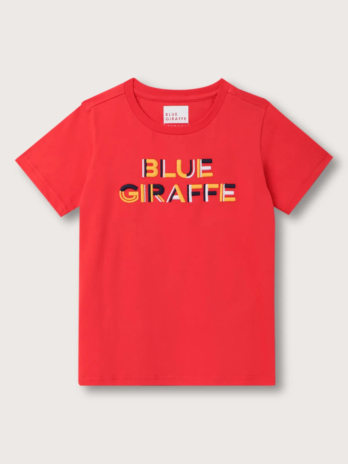 Blue Giraffe Boys Red Solid Round Neck Short Sleeves T-Shirt