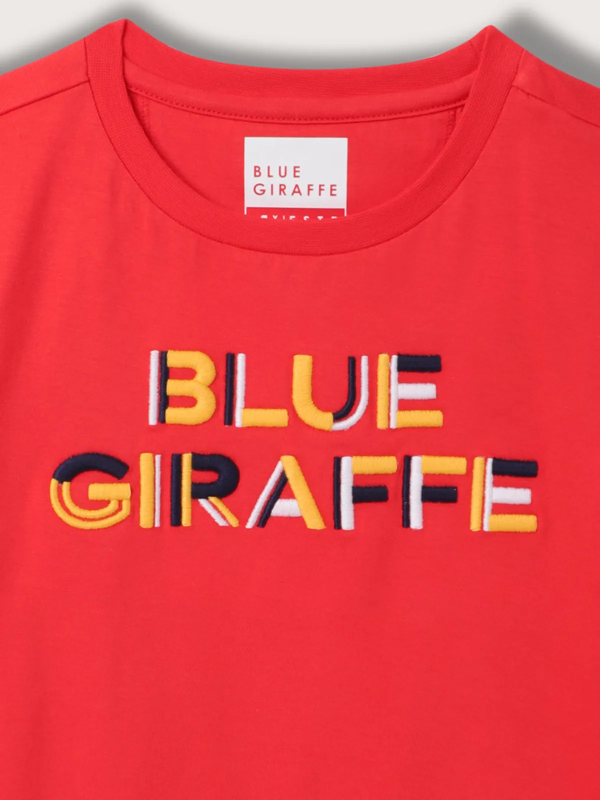 Blue Giraffe Boys Red Solid Round Neck Short Sleeves T-Shirt