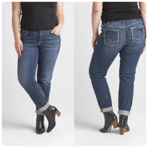 Boyfriend Mid Rise Slim Leg Plus Size Silver Jean