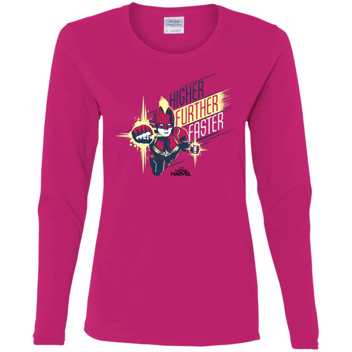 Captain Marvel Higher Further Faster Drawn Women Long Sleeve Shirt