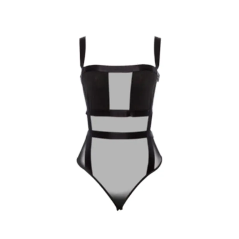 Casual Sexy Women's Hollow Out Mesh Bodysuit Black