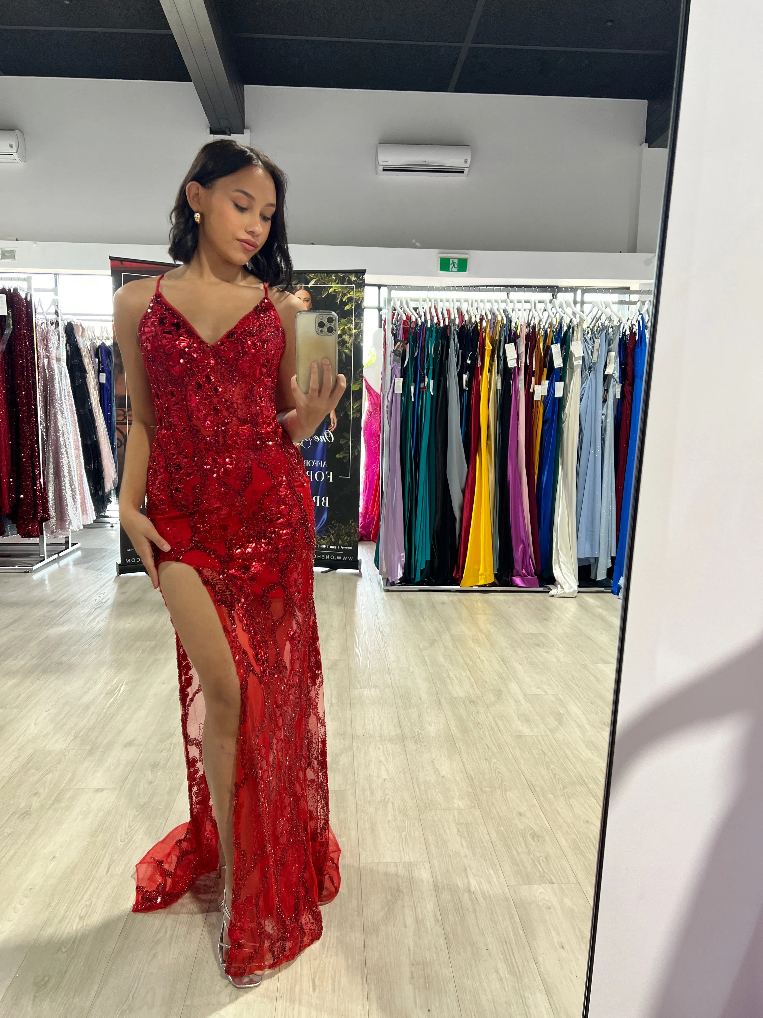 CORA Mirror Applique Sheer Mesh Mermaid Formal Gown Dress