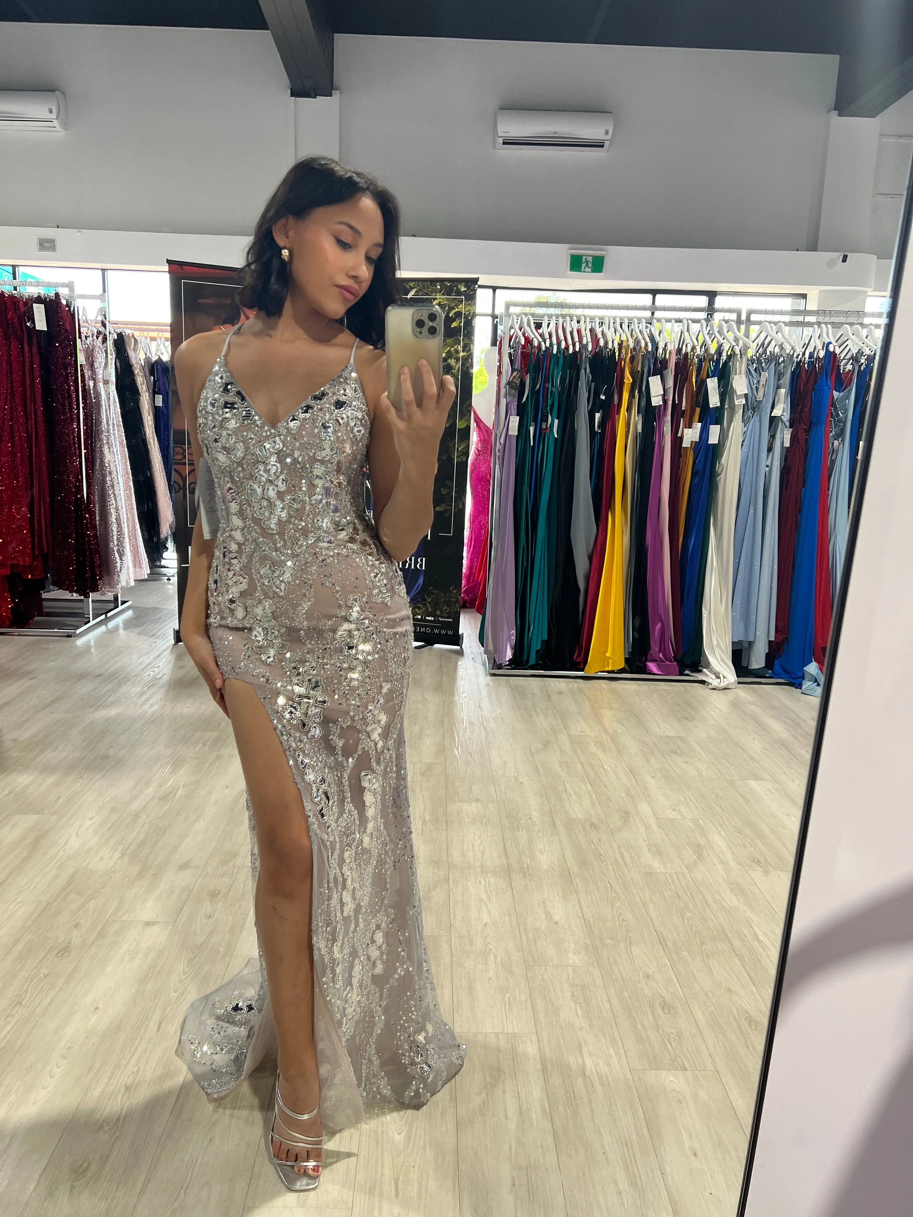 CORA Mirror Applique Sheer Mesh Mermaid Formal Gown Dress