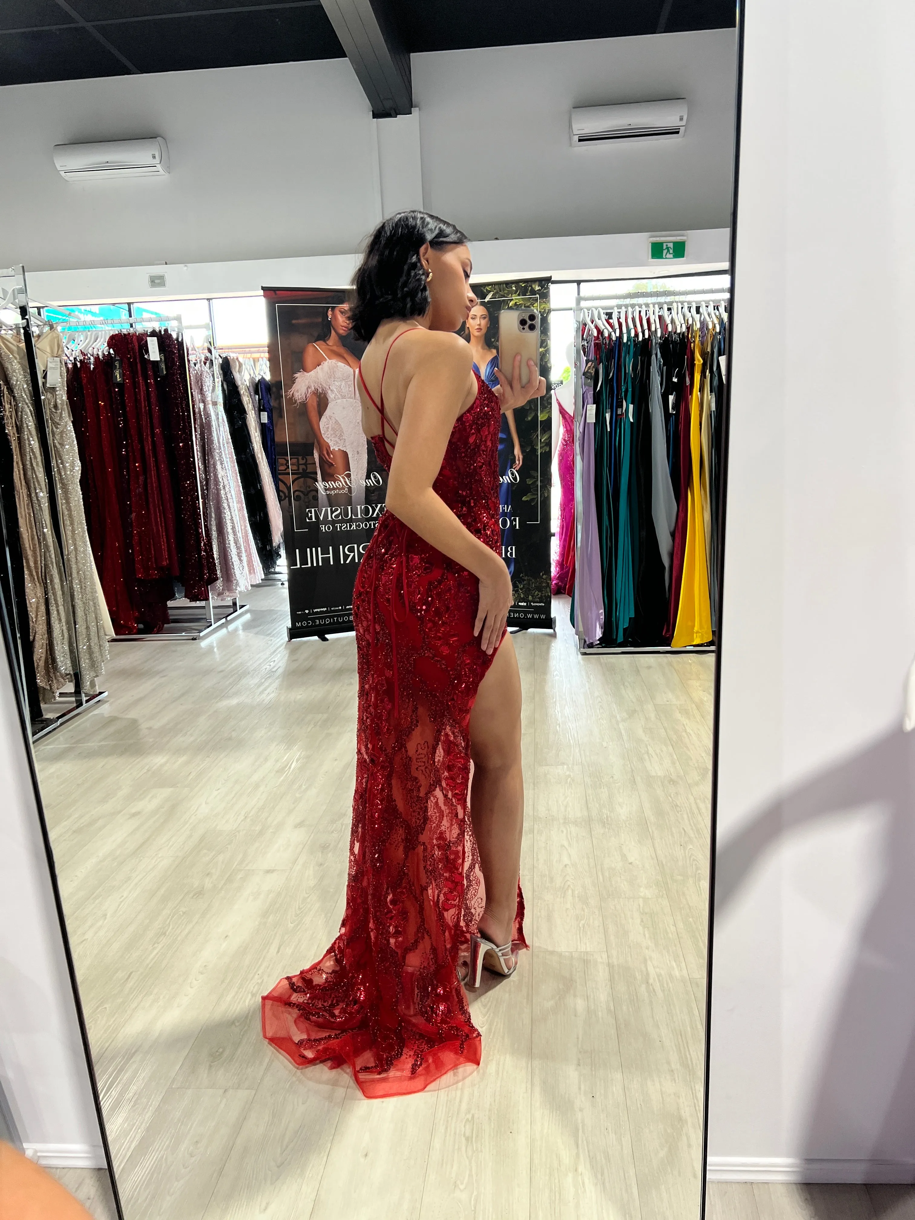 CORA Mirror Applique Sheer Mesh Mermaid Formal Gown Dress