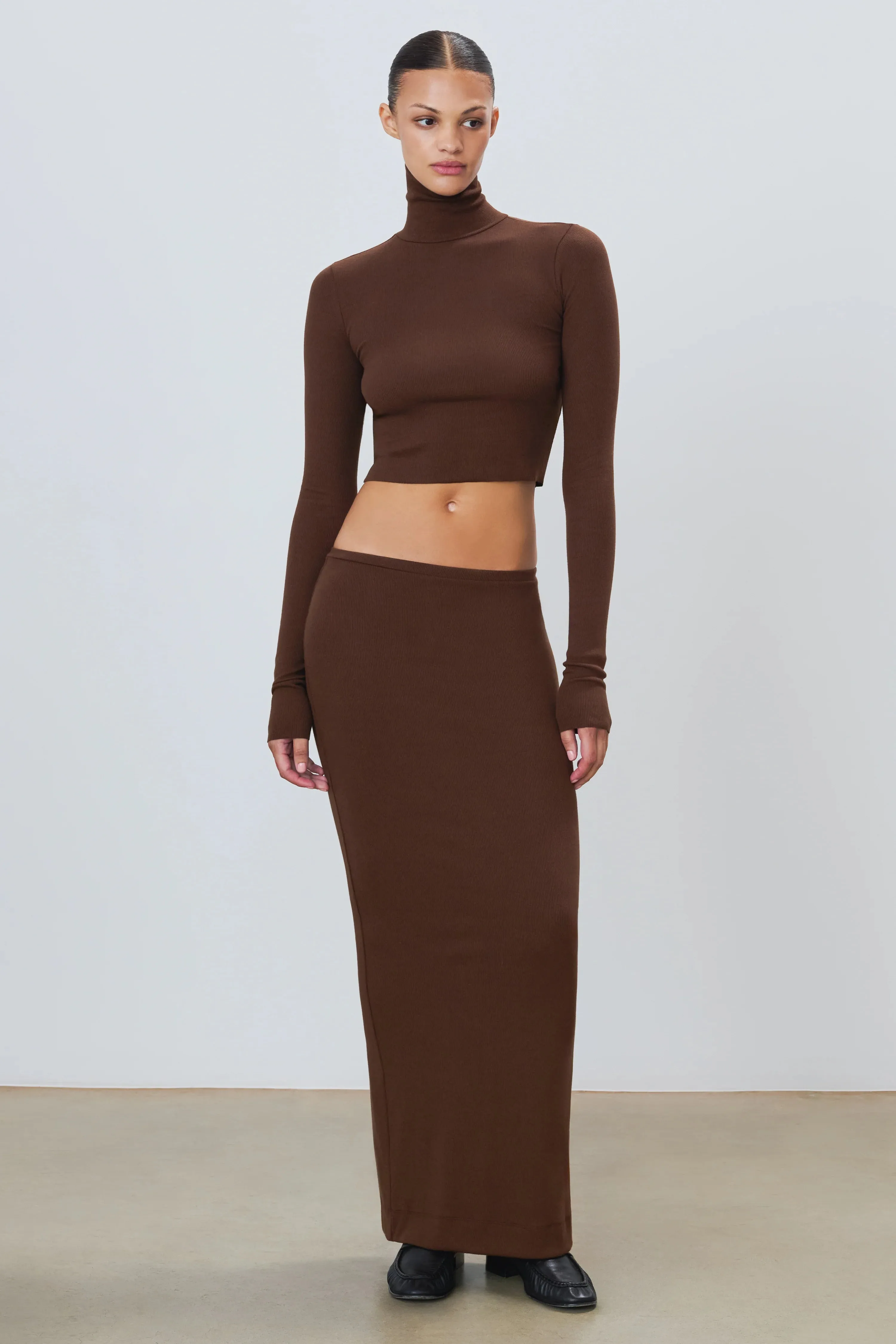 Emma Butter Rib Skirt in Chocolate