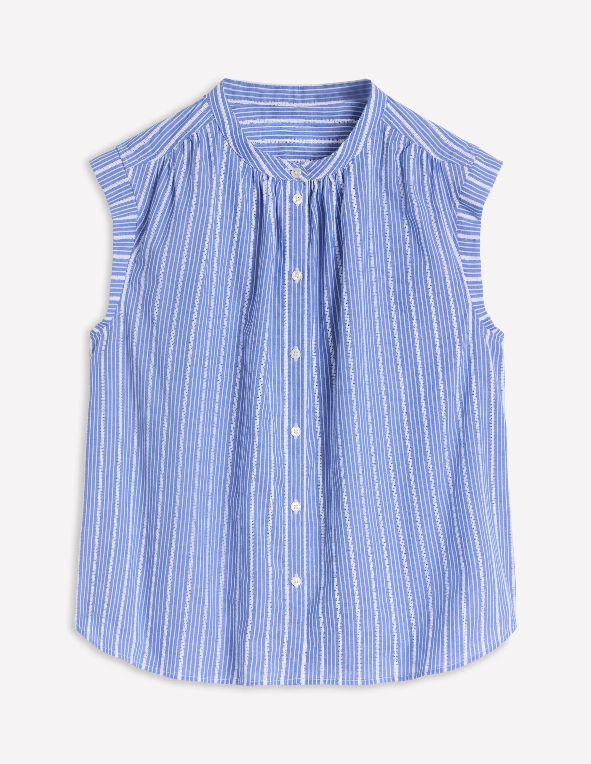 Fabric Interest Everyday Top-Blue, Ivory Stripe