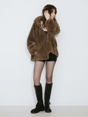 Faux Fur Zip-Up Jacket With Hood