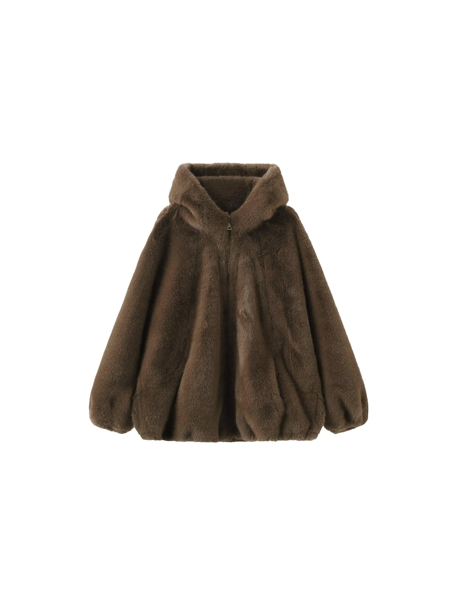 Faux Fur Zip-Up Jacket With Hood