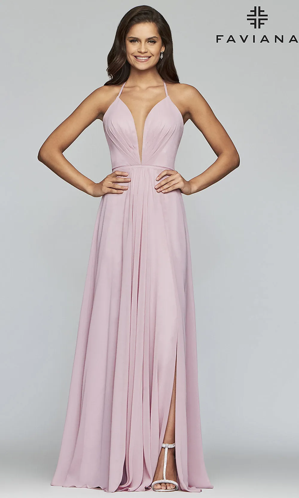 Faviana Plunging Neckline Corset Back Formal Gown