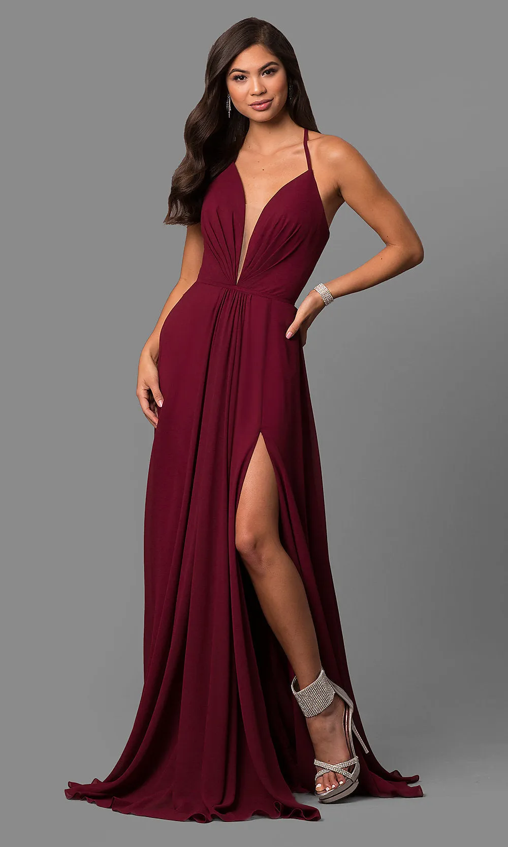 Faviana Plunging Neckline Corset Back Formal Gown