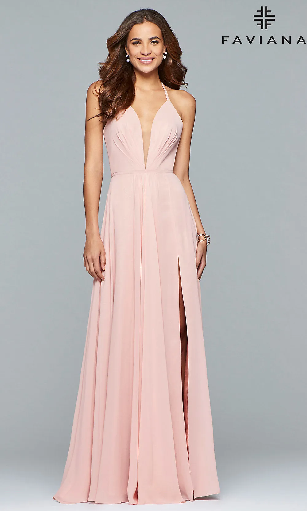 Faviana Plunging Neckline Corset Back Formal Gown