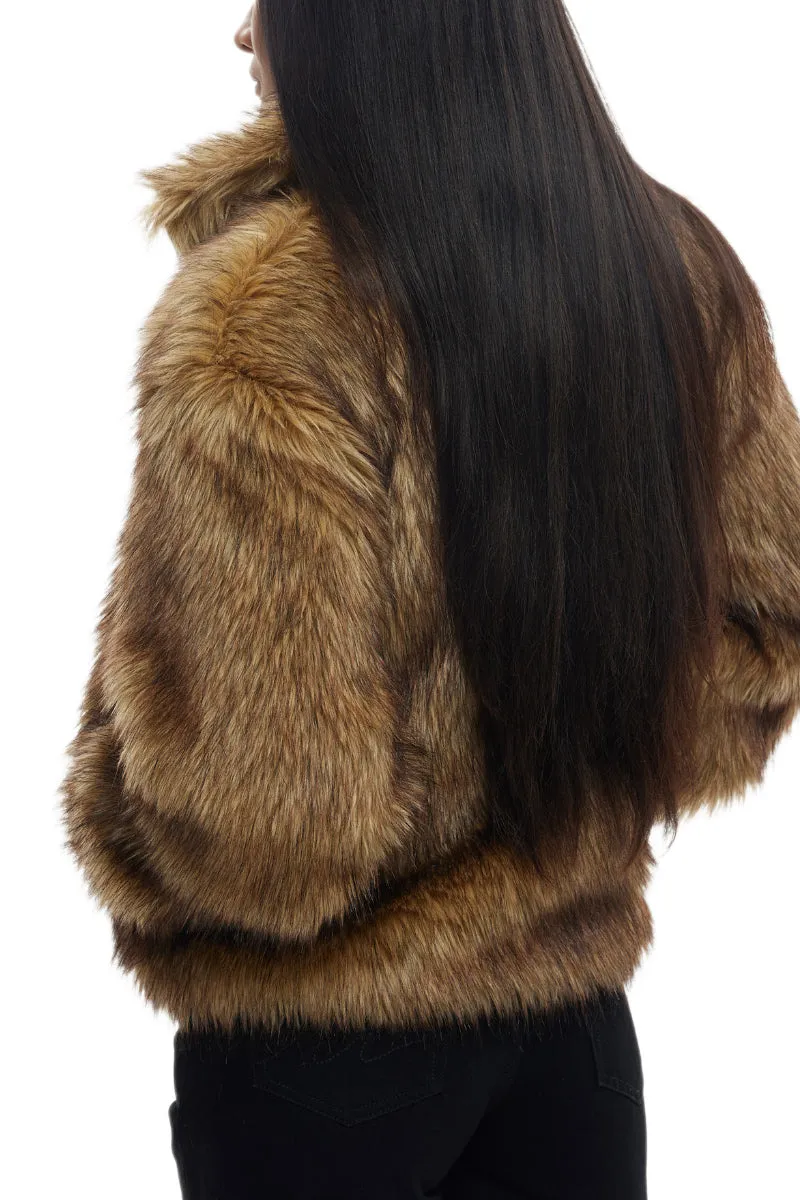 Fluffy Cropped Faux Mink Fur Open-Front Jacket