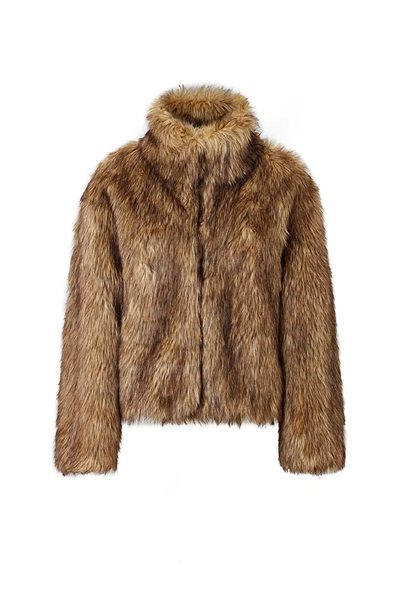 Fluffy Cropped Faux Mink Fur Open-Front Jacket