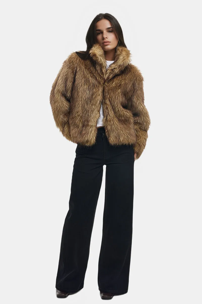 Fluffy Cropped Faux Mink Fur Open-Front Jacket