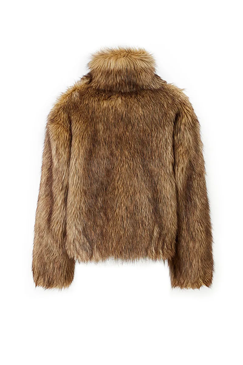 Fluffy Cropped Faux Mink Fur Open-Front Jacket
