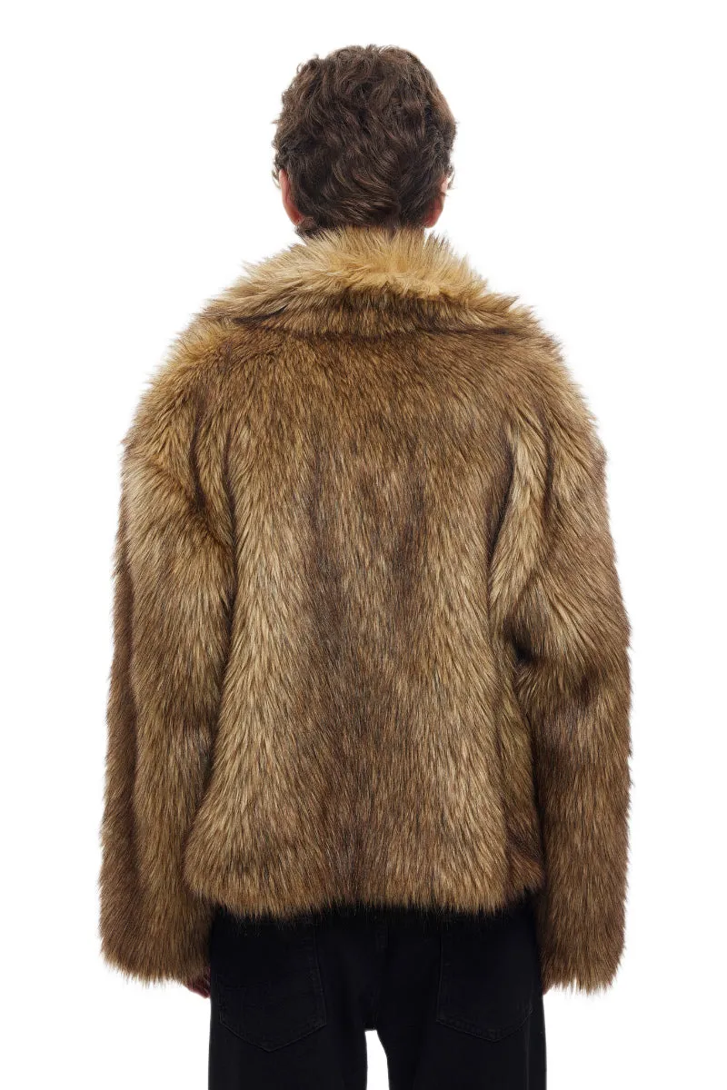 Fluffy Cropped Faux Mink Fur Open-Front Jacket