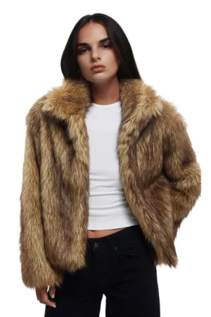 Fluffy Cropped Faux Mink Fur Open-Front Jacket
