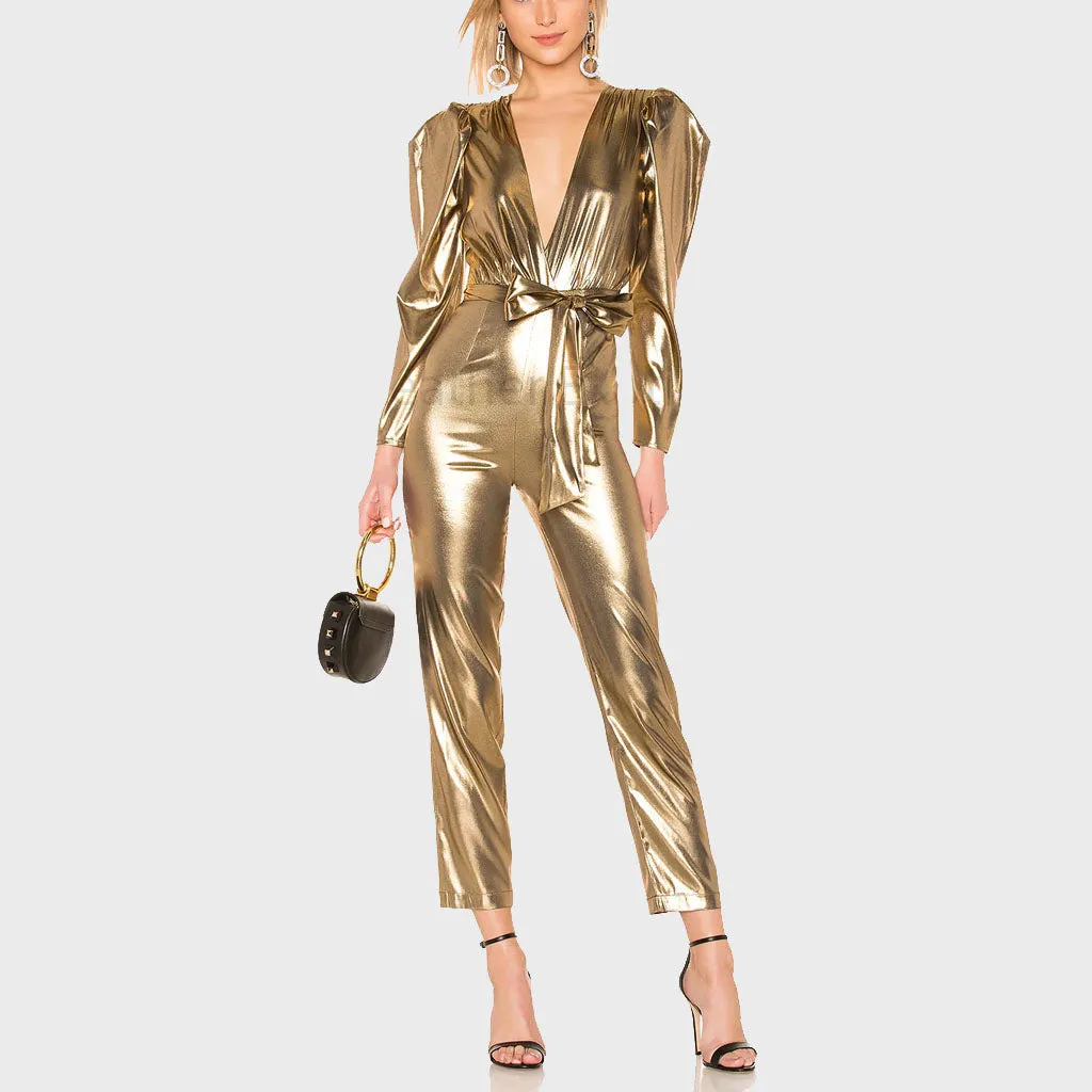 Gold Leather Jumpsuit for Women