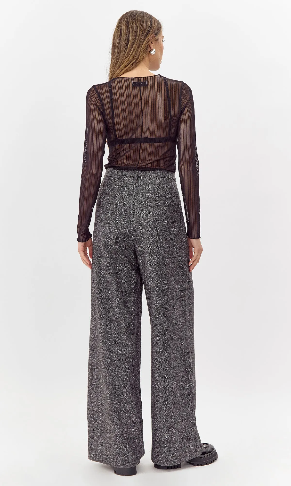 Kareli Rib Sheer Mesh Long Sleeve Top