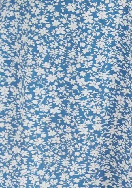 Kiyo Micro Blossom Print Midi Skirt In Blue