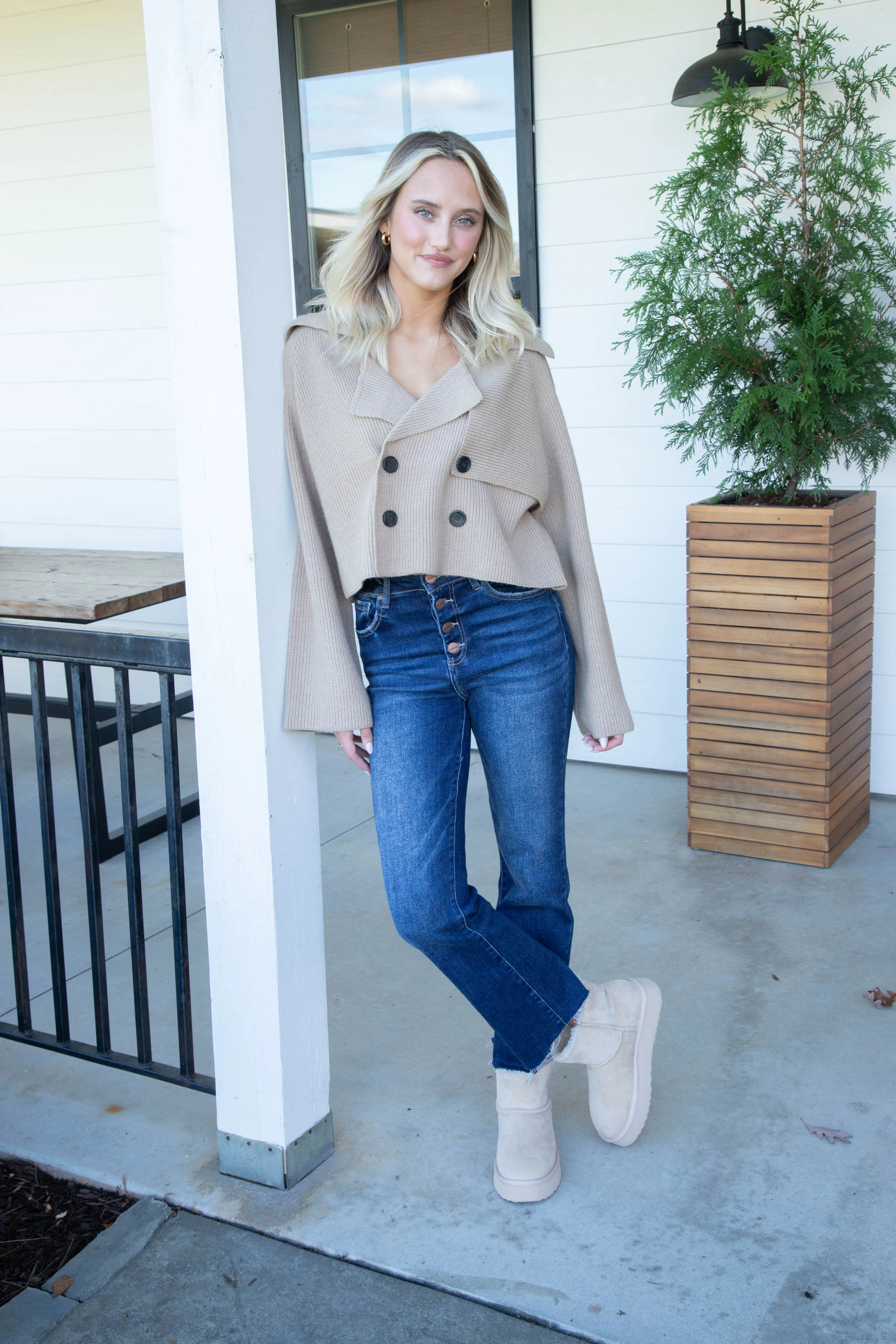 Lacy Trench Sweater Jacket, Taupe