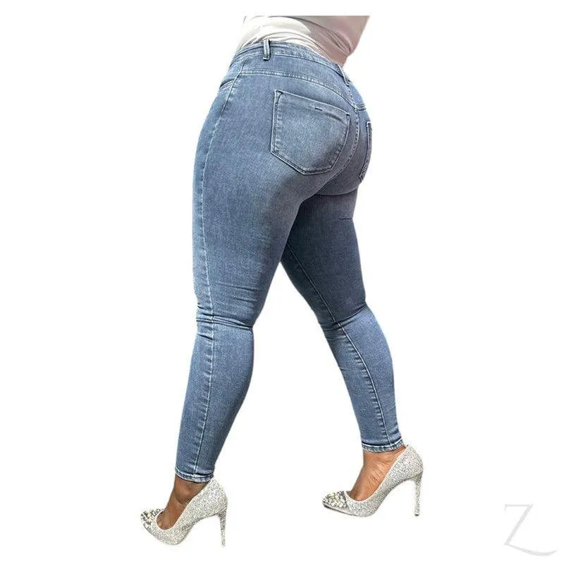 Ladies High Waist Super Skinny Super Strong Stretchy Denim Jeans | Plain | "Phela"