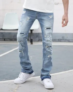 Light Wash Blue Ripped Jeans with Irregular Ripped-Mexico Local Delivery