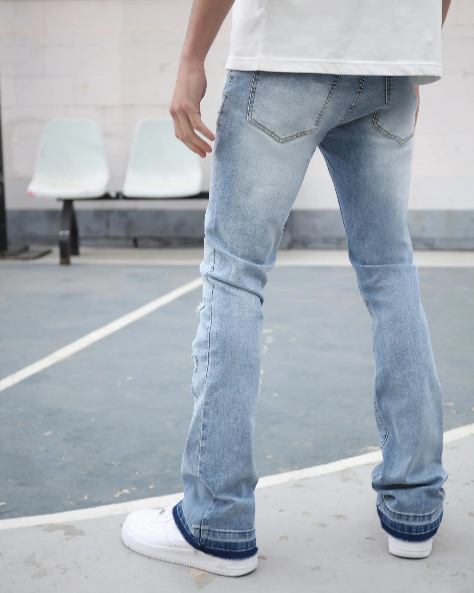 Light Wash Blue Ripped Jeans with Irregular Ripped-Mexico Local Delivery