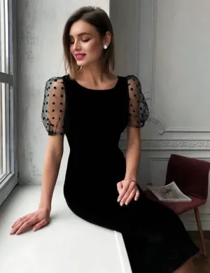 Luolandi Black Prom Dresses lace Evening Dresses Elegant Formal Dress Short Sleeves Party Dress