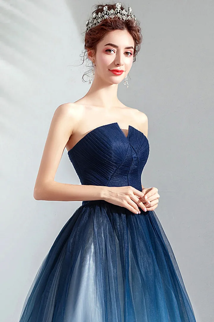 Luolandi Blue Gradient Tulle Long Party Dresses A-Line Elegant Lace-Up Prom Dresses Off Shoulder