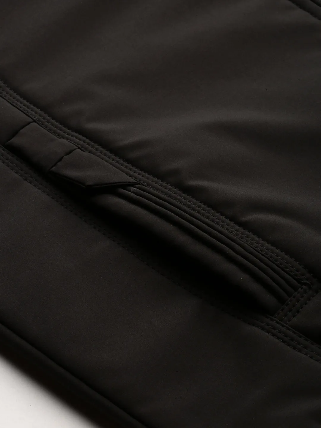 Men Black Mock Collar Taslon Bomber Jacket