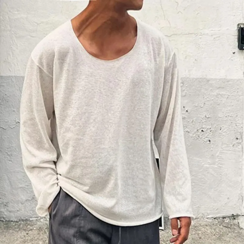 Men's Casual Cotton Blended Round Neck Loose Long Sleeve T-Shirt 16388446M