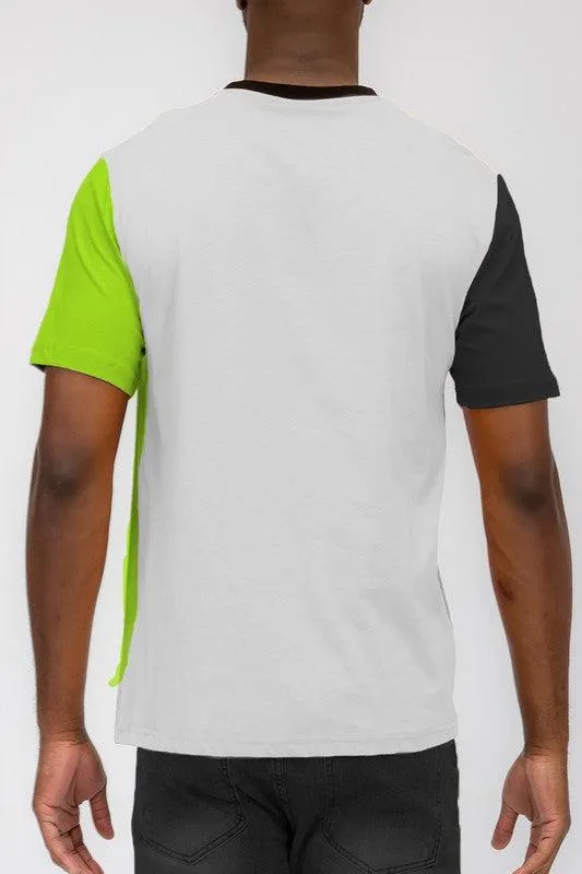 Mens Color Block T-Shirt Short Sleeve
