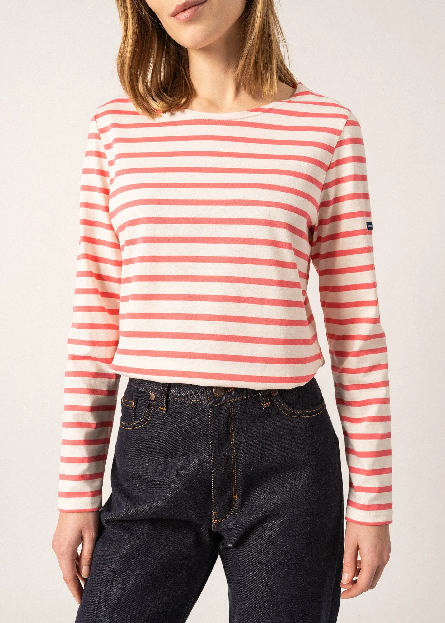 MINQUIDAME - Breton Striped Shirt with Long Sleeve | Soft Cotton | Women Fit (IVORY / PINK)