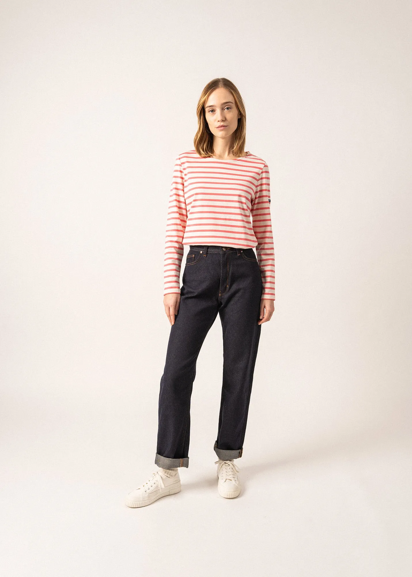 MINQUIDAME - Breton Striped Shirt with Long Sleeve | Soft Cotton | Women Fit (IVORY / PINK)