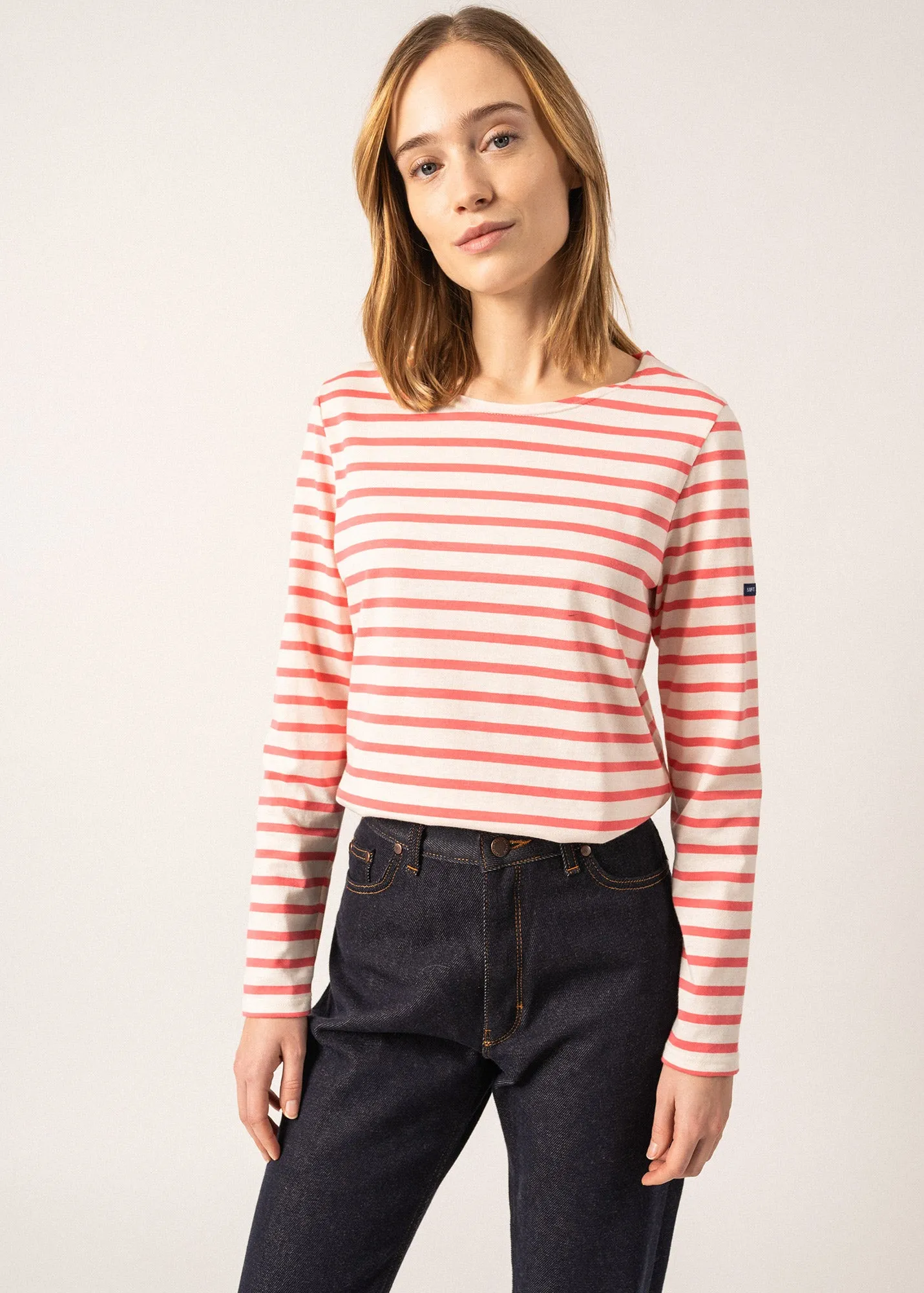MINQUIDAME - Breton Striped Shirt with Long Sleeve | Soft Cotton | Women Fit (IVORY / PINK)