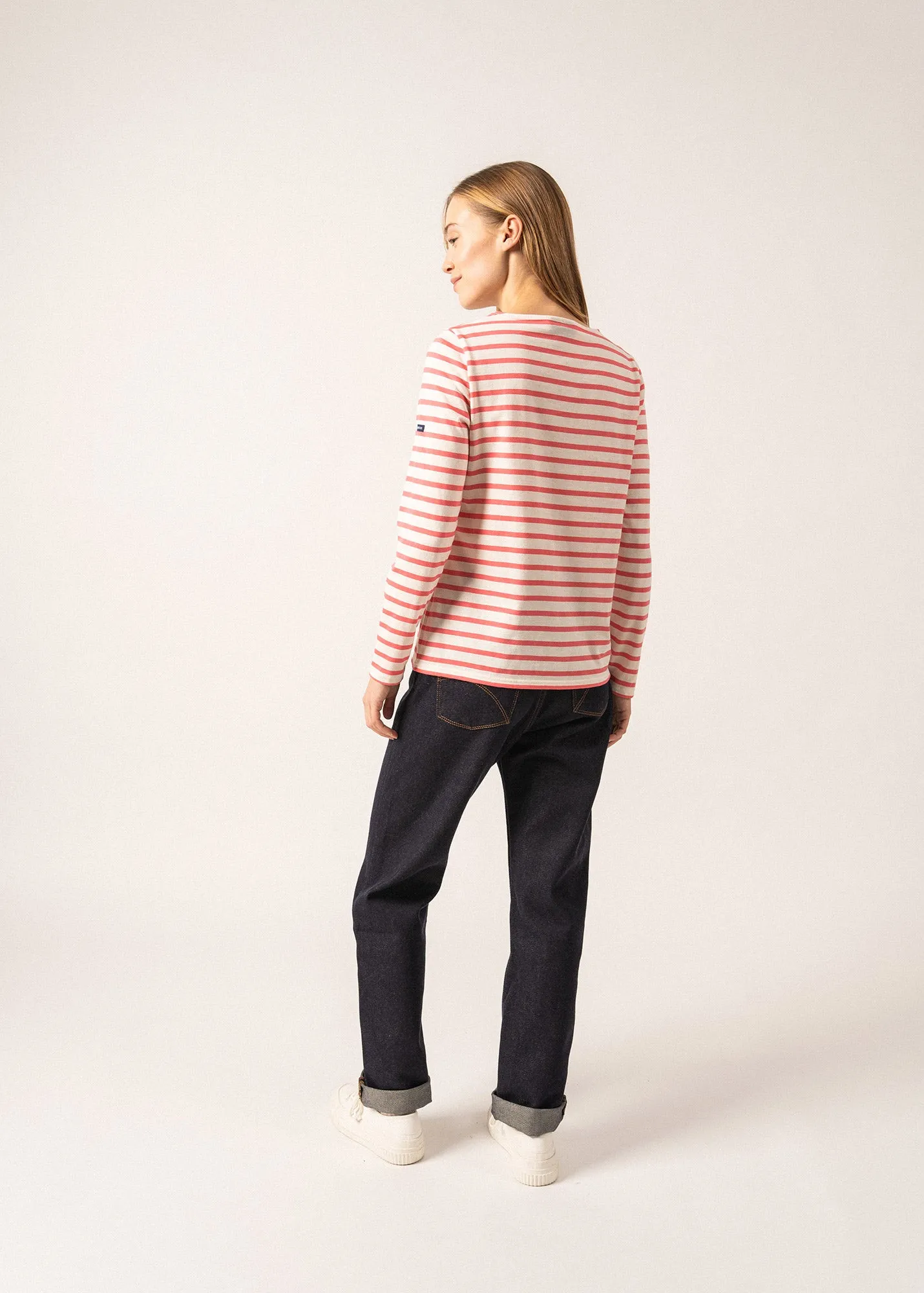 MINQUIDAME - Breton Striped Shirt with Long Sleeve | Soft Cotton | Women Fit (IVORY / PINK)