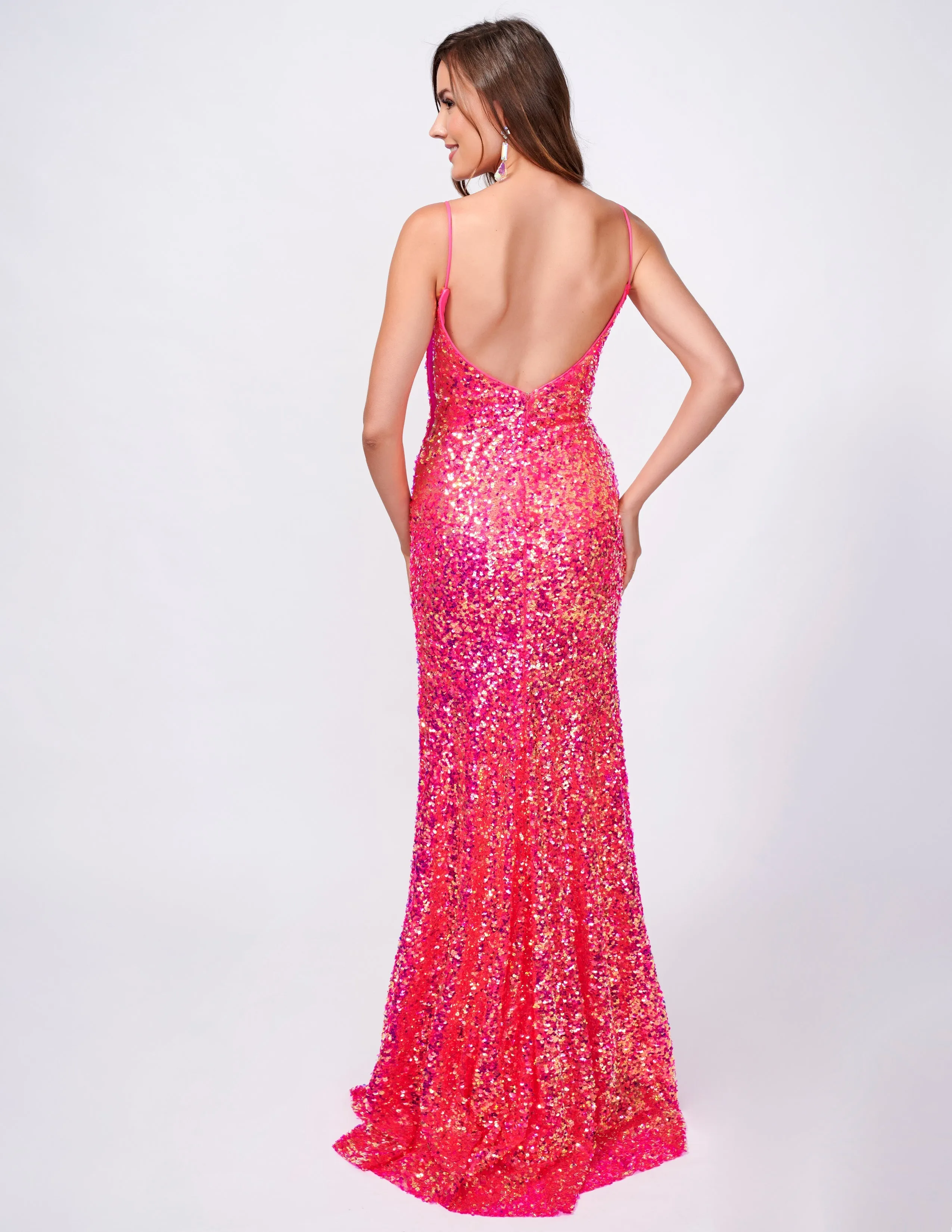 Nina Canacci 4410 Size 12 Baby Blue Fitted Sequin Long Prom Dress Slit Low back Formal Gown V Neck
