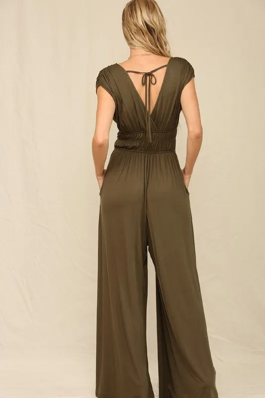 Olive A Solid Jumpsuit With Wide Leg Pants
