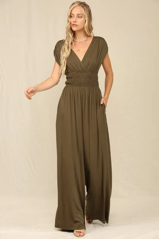 Olive A Solid Jumpsuit With Wide Leg Pants