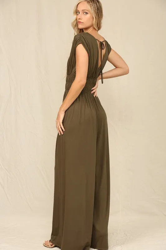 Olive A Solid Jumpsuit With Wide Leg Pants