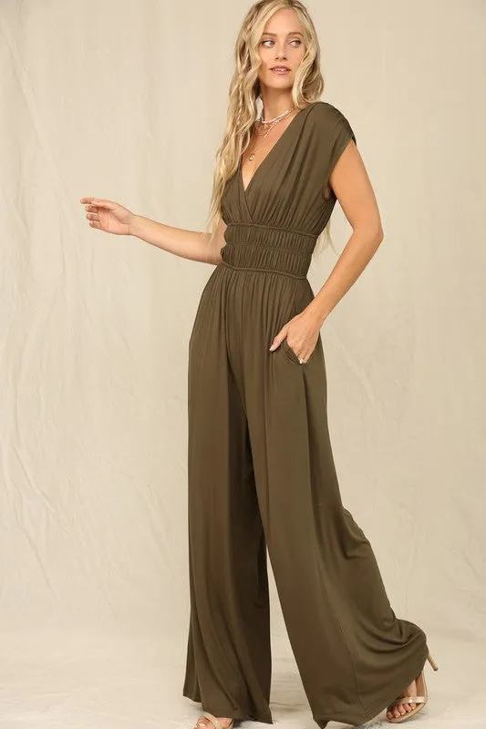 Olive A Solid Jumpsuit With Wide Leg Pants